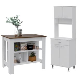 Home Square 2-Piece Set with Kitchen Island & 66&quot High Pantry Cabinet