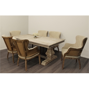 Manhattan Beach 7-Piece Dining Set - 84&quot Mud Gray Table & 6 Phil Natural Chairs