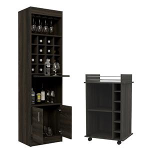 home square 2-piece set with glass door bar cart & home bar in espresso