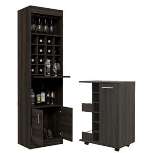 home square 2-piece set with home bar & bar cart cabinet with 6-cubbies
