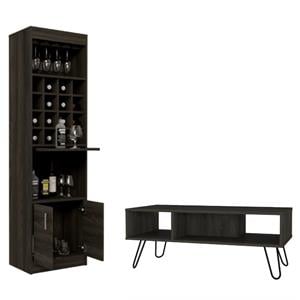 home square 2-piece set with coffee table and home bar in espresso