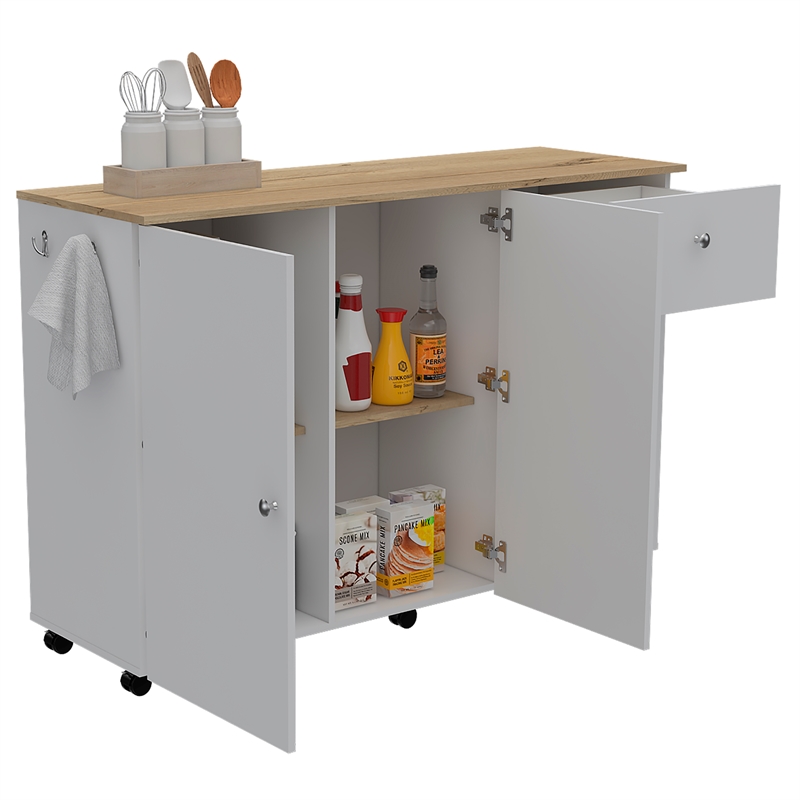 Home Square 2-Piece Set with Kitchen Island Cart and Storage Pantry Cabinet
