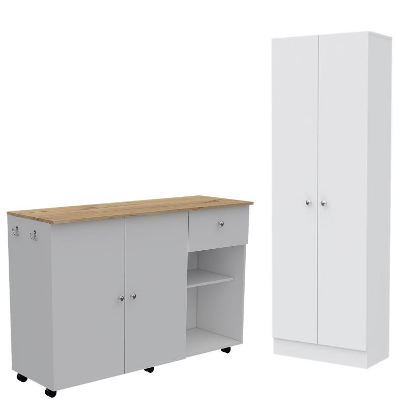 Home Square 2-Piece Set with Kitchen Island Cart and Storage Pantry Cabinet