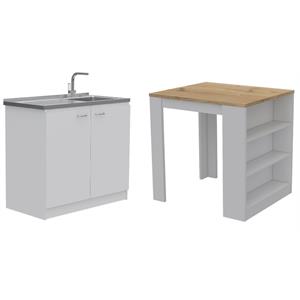 Home Square 2-Piece Set with Modern Kitchen Island & Utility Sink with Cabinet