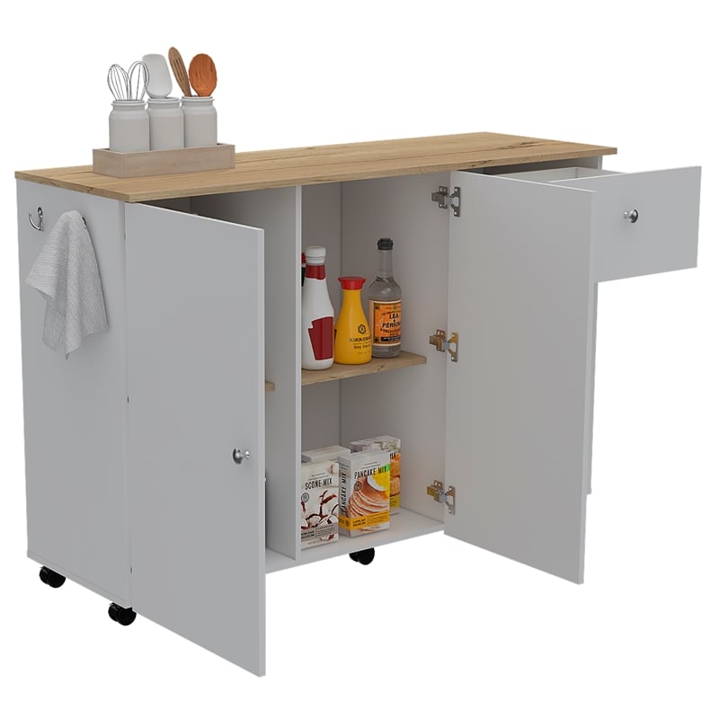 Home Square 2-Piece Set with Kitchen Island Cart and Utility Sink with Cabinet