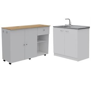 Home Square 2-Piece Set with Kitchen Island Cart and Utility Sink with Cabinet
