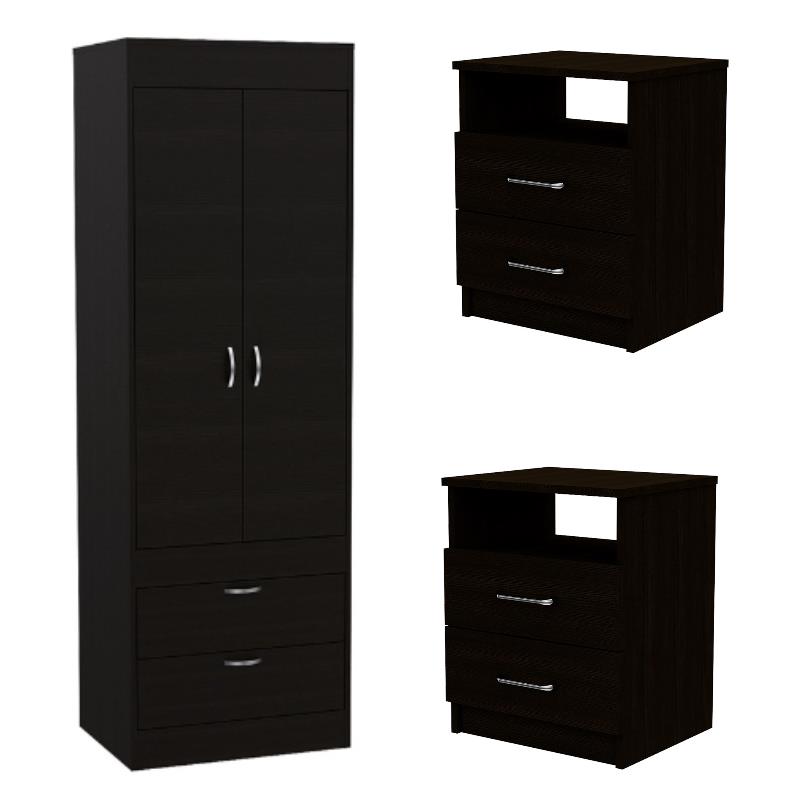 Home Square 3-Piece Set with 2 Nightstands and 2 Door Armoire