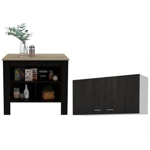 Home Square 2-Piece Set with Wood Kitchen Island and Wall Cabinet