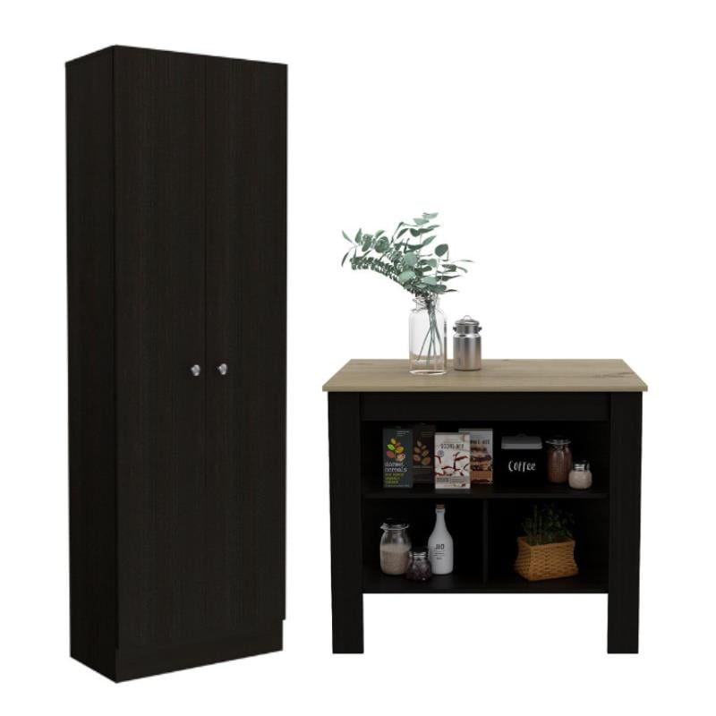 Home Square 2-Piece Set with Pantry Cabinet and Wood Cala Kitchen Island