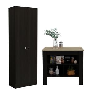 Home Square 2-Piece Set with Pantry Cabinet and Wood Cala Kitchen Island