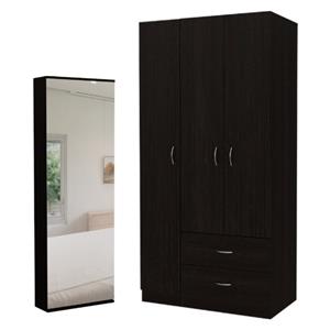 Home Square 2-Piece Set with 3 Door Armoire & Shoe Rack with Mirror