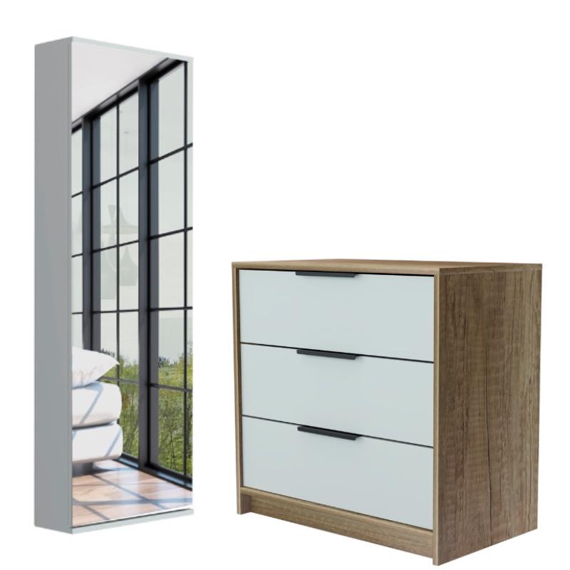 Home Square 2-Piece Set with 3 Drawer Dresser and Shoe Rack With Mirror
