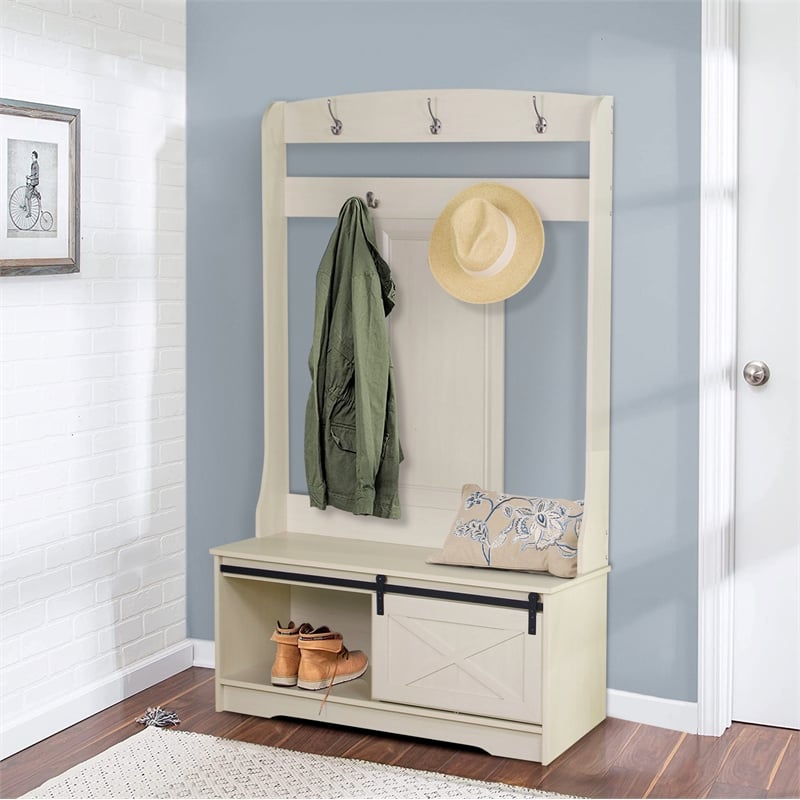 Home Square 2-Piece Set with 4-Shelf Bookcase and Hall Tree Shoe Bench