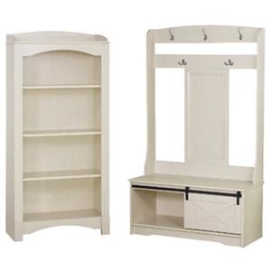 Home Square 2-Piece Set with 4-Shelf Bookcase and Hall Tree Shoe Bench