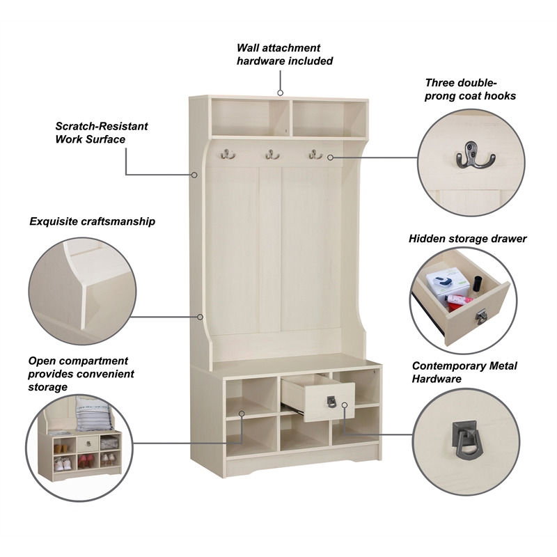 Home Square 2-Piece Set with 4-Shelf Bookcase & Hall Tree Shoe Bench