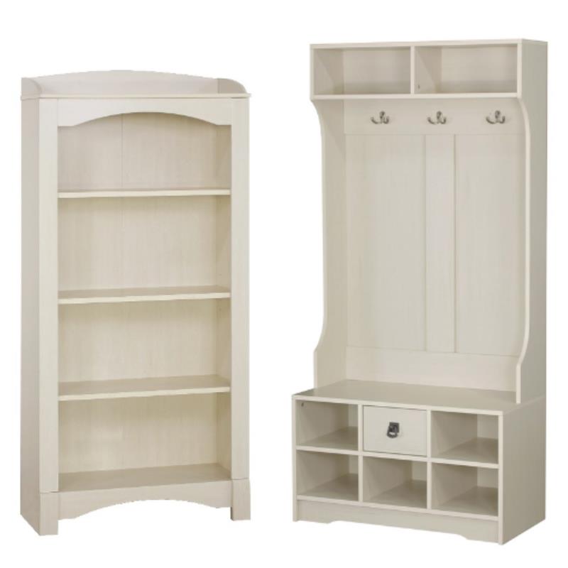 Home Square 2-Piece Set with 4-Shelf Bookcase & Hall Tree Shoe Bench