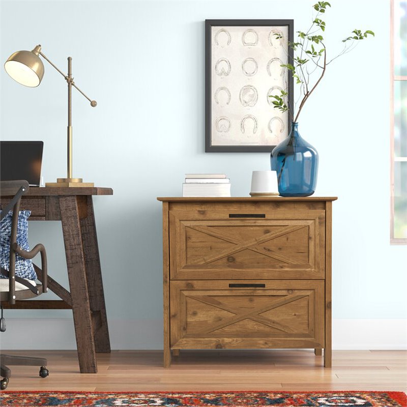Home Square 2-Piece Set with Writing Desk and Lateral File Cabinet Rustic Brown