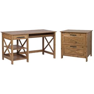 Home Square 2-Piece Set with Writing Desk and Lateral File Cabinet Rustic Brown
