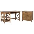 Home Square 2-Piece Set with Writing Desk and Lateral File Cabinet Rustic Brown