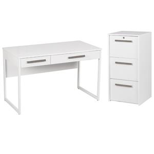 Home Square 2-Piece Set with Writing Desk and Lateral File Cabinet in White