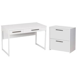 Home Square 2-Piece Set with Writing Desk & 2-Drawer Lateral File Cabinet