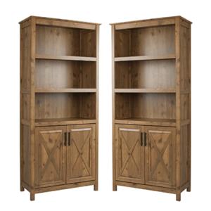 Home Square 2-Door Farmhouse Wood Bookcase in Rustic Brown - Set of 2