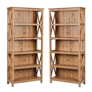 Home Square 5-Shelf Transitional Wood Bookcase in Rustic Brown - Set of 2