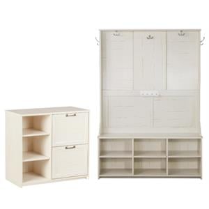 Home Square 2-Piece Set with 2-Door File Cabinet and Hall Tree Shoe Bench