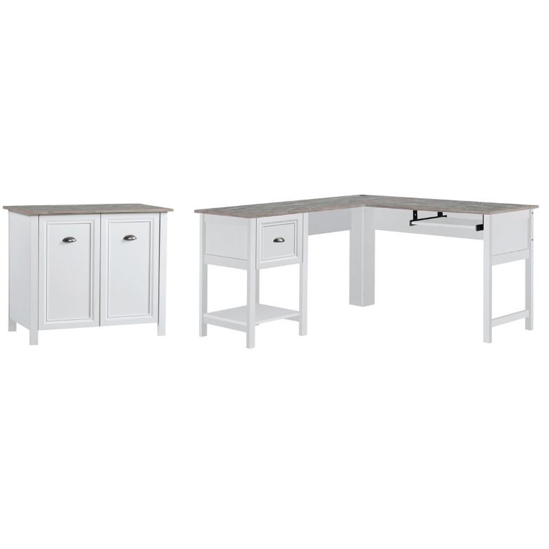 Home Square 2-Piece Set with 2-Door Storage Cabinet and Corner Desk