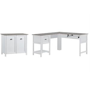 Home Square 2-Piece Set with 2-Door Storage Cabinet and Corner Desk