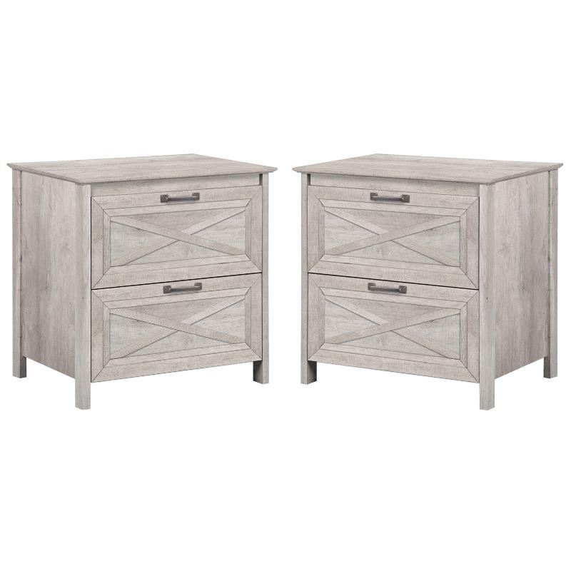 Home Square Wood 2 Drawer Lateral Filing Cabinet in Washed Gray - Set of 2