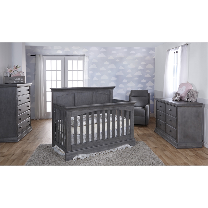 Home Square 2-Piece Set with Crib and Double Dresser in Gray