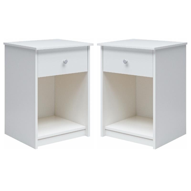 Home Square Nightstand with Drawer in White Finish - Set of 2