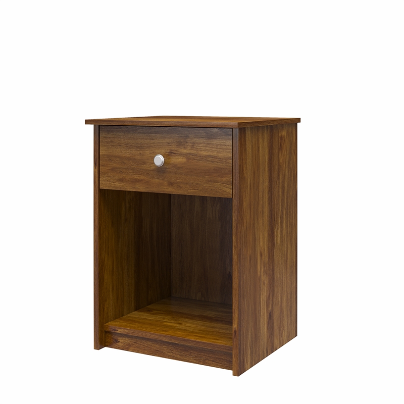 Home Square Nightstand with Drawer in Brown Oak Finish - Set of 2