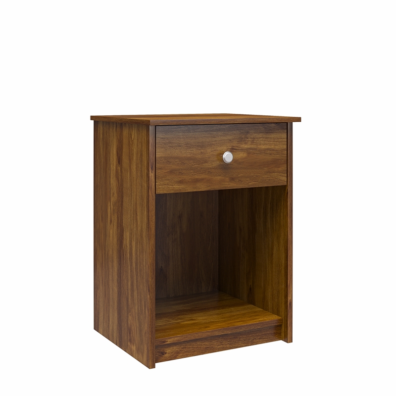 Home Square Nightstand with Drawer in Brown Oak Finish - Set of 2