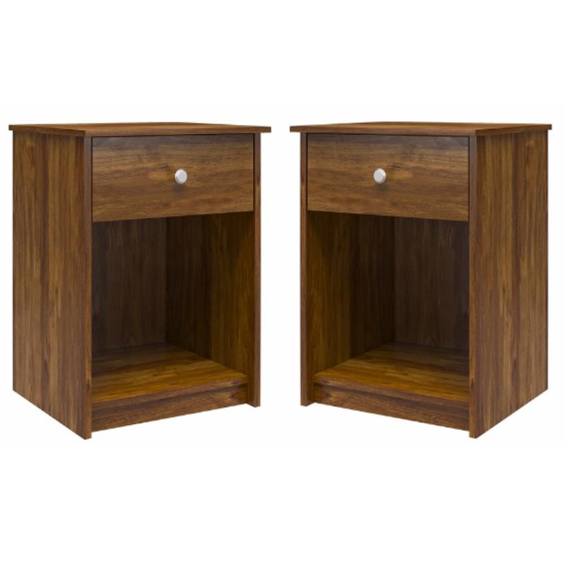 Home Square Nightstand with Drawer in Brown Oak Finish - Set of 2