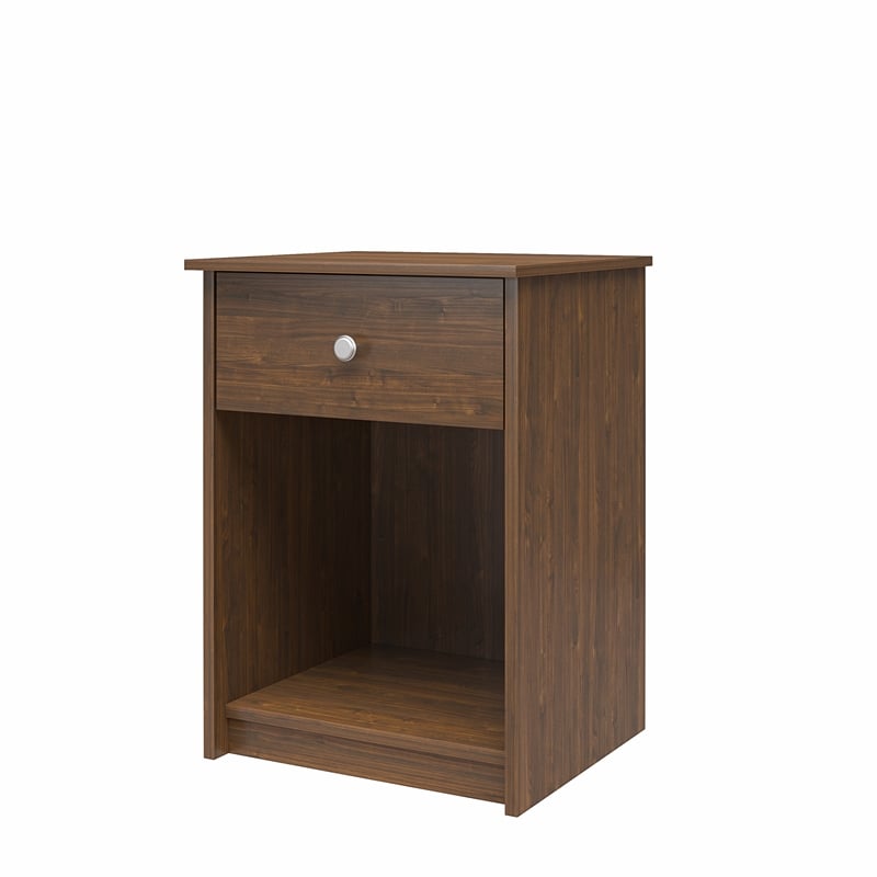 Home Square Nightstand with Drawer in Walnut Finish - Set of 2