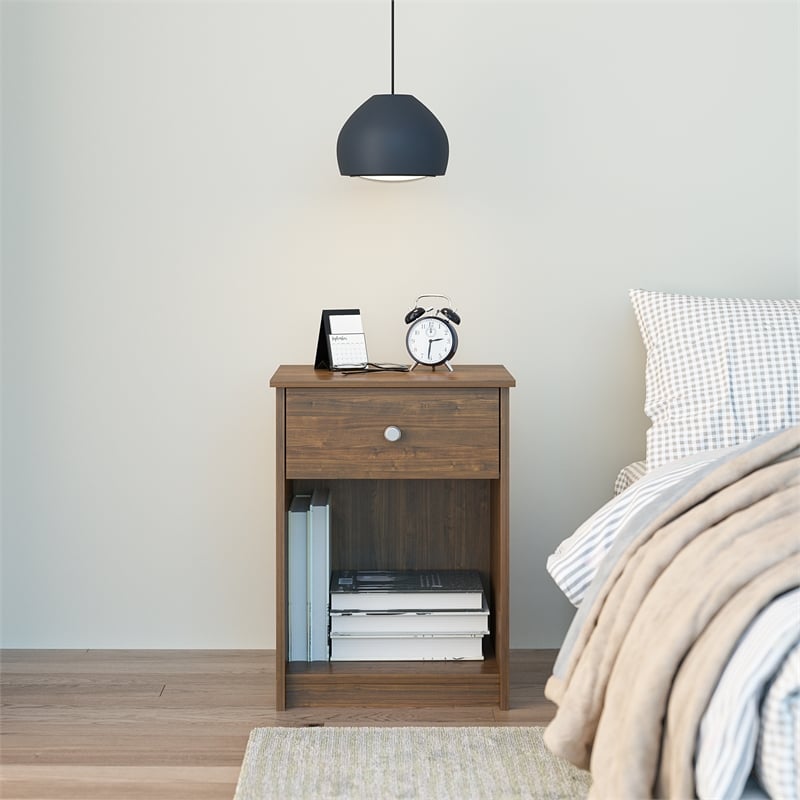 Home Square Nightstand with Drawer in Walnut Finish - Set of 2