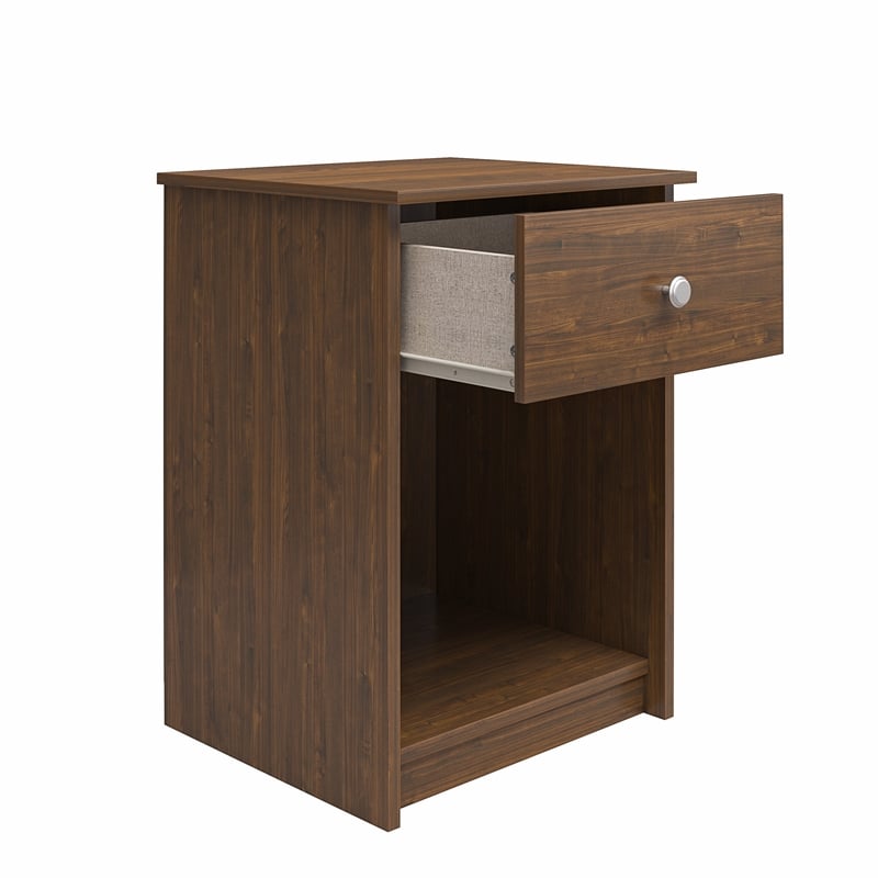 Home Square Nightstand with Drawer in Walnut Finish - Set of 2