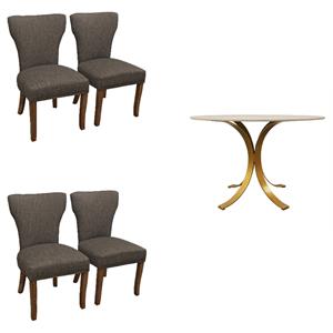 Home Square 5-Piece Set with 48&quot Round Table & 4 Dark Gray Linen Chairs