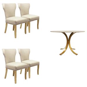 Home Square 5-Piece Set with 48&quot Round Table & 4 Ivory Linen Chairs