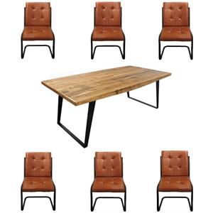 Home Square 7-Piece Set with 63&quot Dining Table & 6 Leather Side Chairs