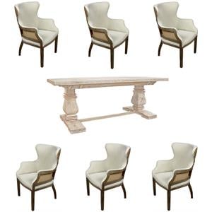 Home Square 7-Piece Set with 81&quot Rectangular Table & 6 Natural Fabric Chairs