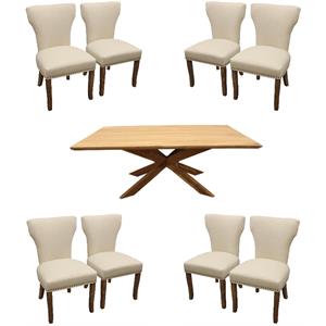 Home Square 9-Piece Set with 79&quot Dining Table & 8 Ivory Wood Chairs