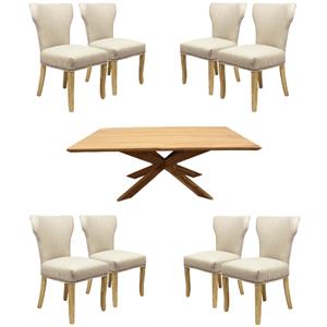 Home Square 9-Piece Set with 79&quot Dining Table & 8 Ivory Fabric Chairs