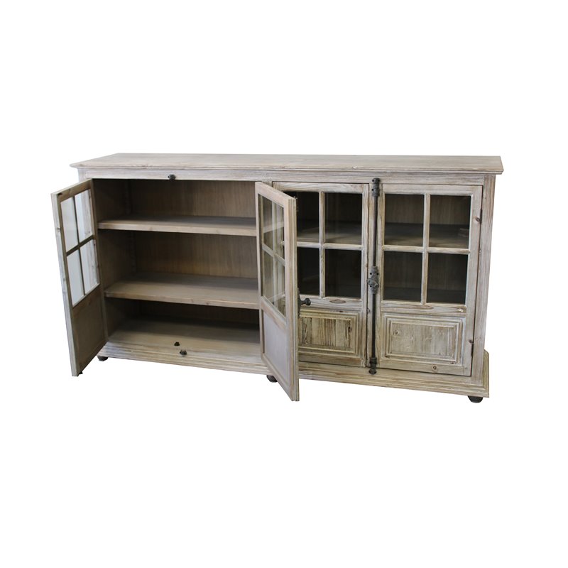 Home Square 3-Piece Set with 4-Door Gray Cabinet & 2 Door Cabinet in Brown