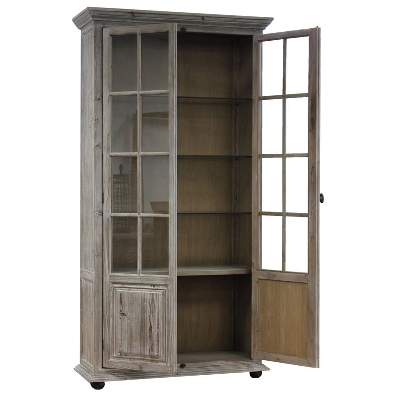Home Square 3-Piece Set with 4-Door Gray Cabinet & 2 Door Cabinet in Brown