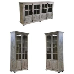 Home Square 3-Piece Set with 4-Door Gray Cabinet & 2 Door Cabinet in Brown