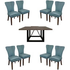 Home Square 9-Piece Set with Square Dining Table & 8 Side Chairs in Teal Blue