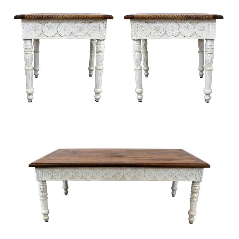 Home Square 3-Piece Set with Solid Wood Cocktail Table & 2 End Tables